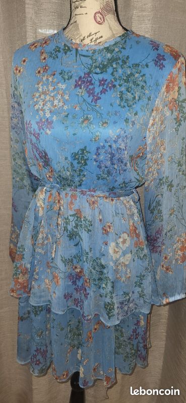 Robe ARGANA Mode – bleue fleurie – manches longues – taille M (image 2)