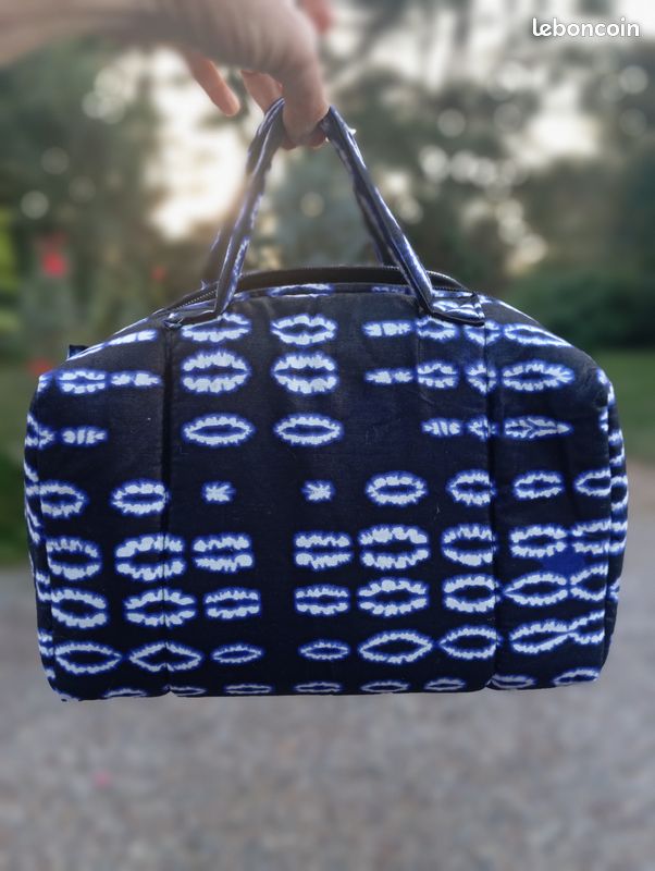 Sac + Trousse Tissu Fait Main 'Marie-Antoinette' - Bleu, Thème Chat - Fermeture Zip - Neuf Sans étiquette