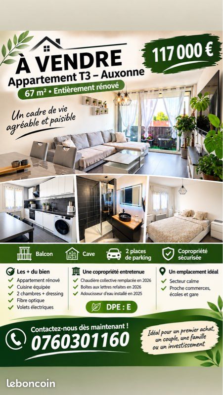Appartement 3 pièces 67 m² · à Auxonne · 67,1 m² · 117 000 €