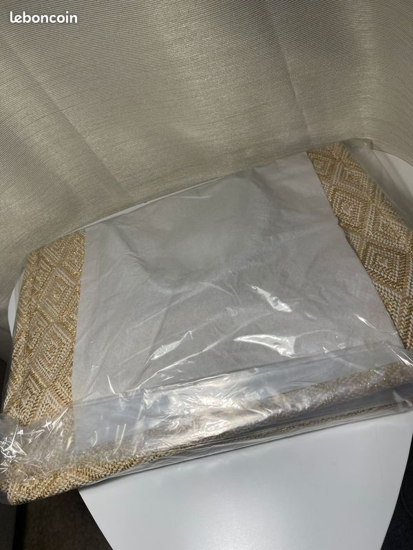 Sac cabas en toile tissée beige et doré avec bandoulière - Neuf (image 7)