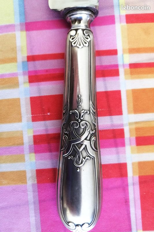 Set couverts pour couper la viande en métal argenté et acier forgé, style Napoléon III (image 3)