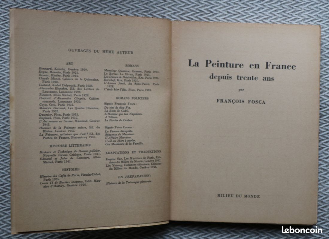 "la peinture en France depuis 30 ans" de François Fosca Edt Milieu du Monde de 1948 (image 4)