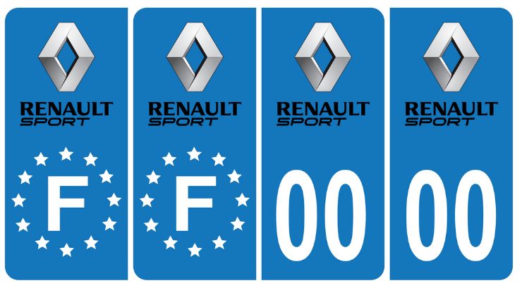 Pack 2 paires Autocollant Plaque d'immatriculation Renault Sport