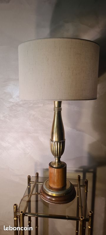 Tres grande lampe classic de luxe bronze et bois 4kg 57x28 abat jour neuf elec ok (image 3)