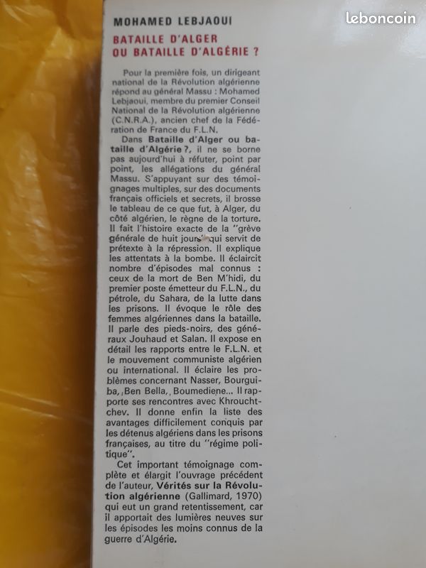 BATAILLE D'ALGER OU BATAILLE D'ALGERIE ?de Mohamed LEBJAOUI (image 2)