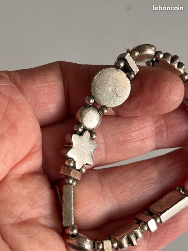 Petit bracelet métal argenté émail et strass (image 9)