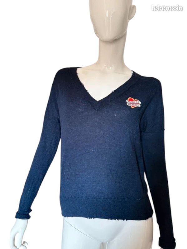 Pull Zadig & Voltaire En Laine Mérinos – Bleu Lumineux – Taille XS/S – Style Rock