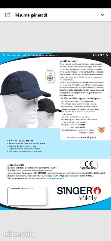 Casquette anti-heurt SINGER Bleu (image 6)