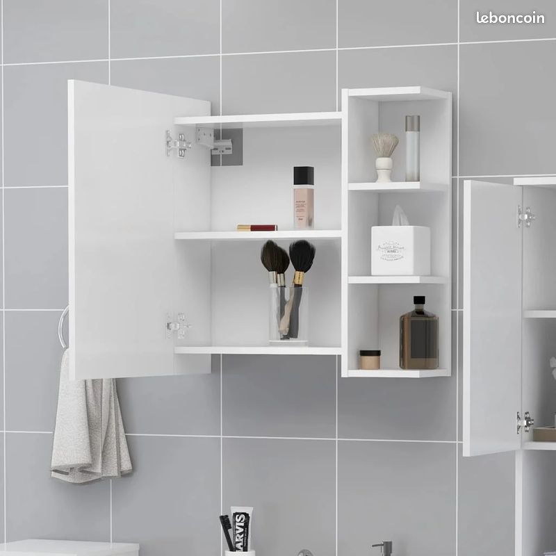 Armoire à miroir de salle de bain 62,5 x 20,5 x 64 cm Blanc Bois d’ingénierie (image 2)