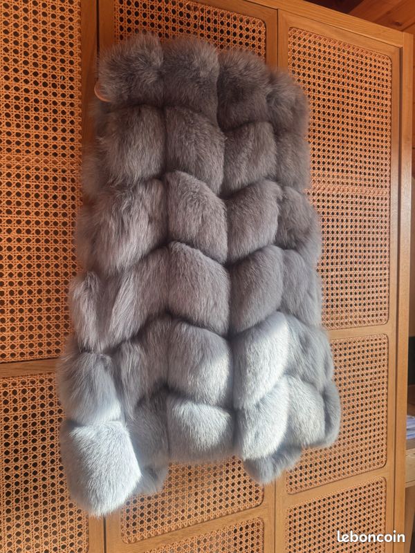Gilet En Fourrure De Lapin Gris Naturel - Taille S Femme, Neuf Sans étiquettes