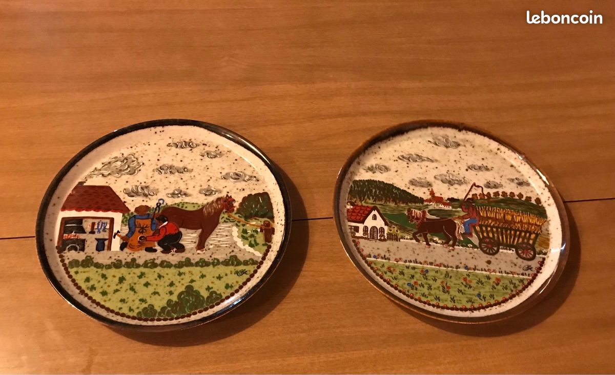Lot de 2 assiettes décoratives vintage Rosler Bavaria motifs ferme (image 7)