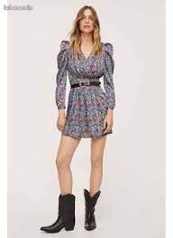 Robe courte fleurie Mango – col V, manches bouffantes – Taille XS