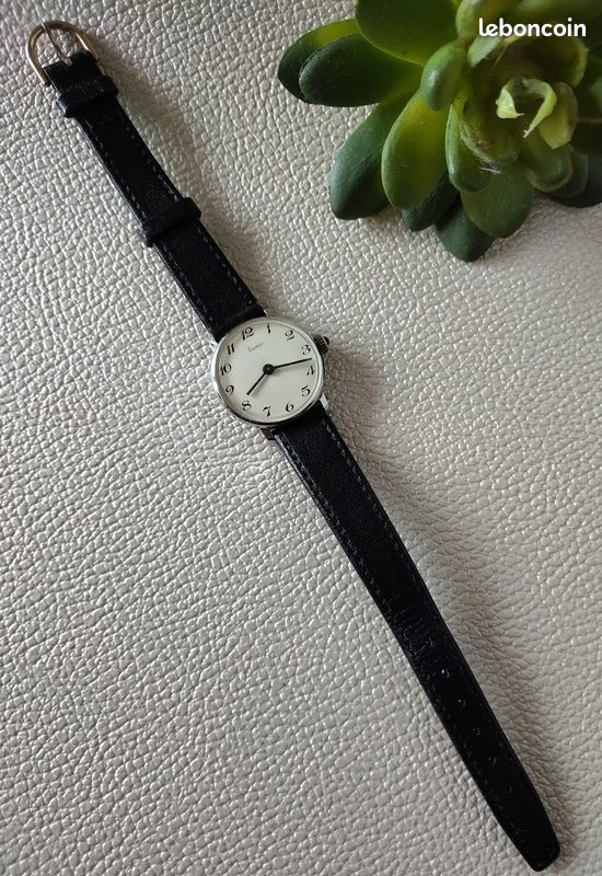 Montre Vintage Flamor Pour Femme - Bracelet Jonc Argent Massif, Mouvement Mécanique