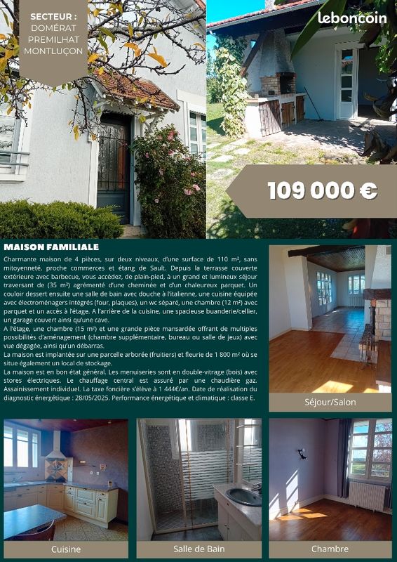 Maison 4 pièces 110 m² · à Domérat · 110 m² · 109 000 €