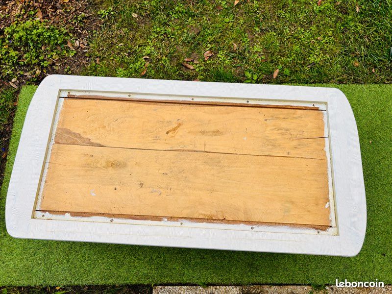 Table basse salon – Bois massif peint en blanc – (image 4)