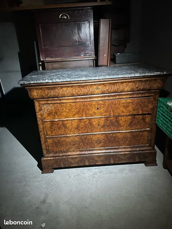 Ancienne commode en bois avec marbre – style Louis Philippe (image 6)