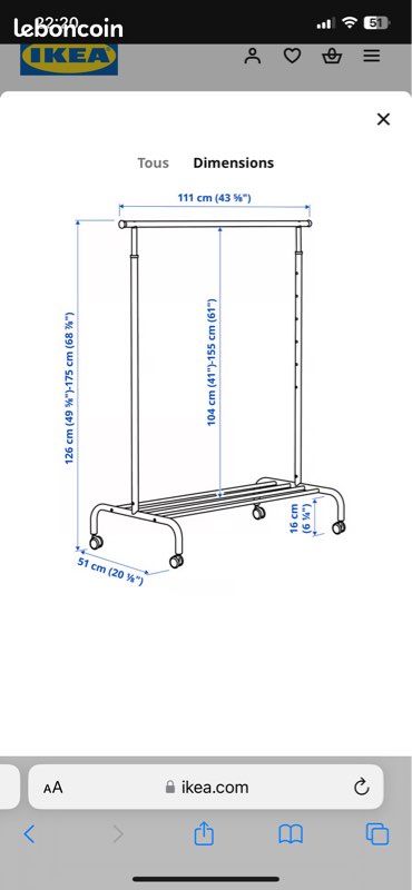 IKEA Rigga portant à vêtement Ameublement