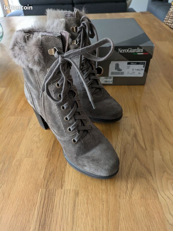 Bottines Stiletto BAMBOO En Daim Gris - Taille 6, Talon Haut, Manchette Pliable