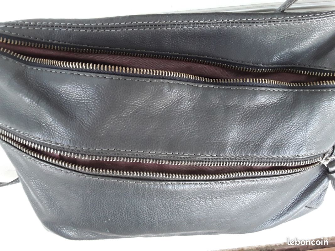 Sac bandoulière femme cuir gris American Vintage (image 5)