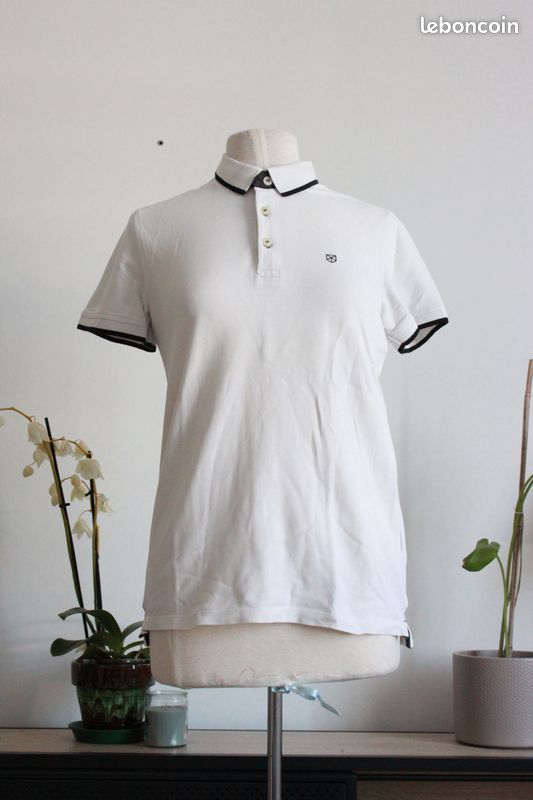 Haut / tee shirt / Polo à manches courtes blanc et bleu marine Jack & Jones Taille S (image 1)