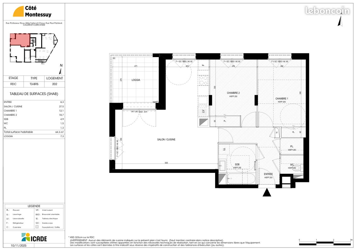 Appartement 3 pièces 64 m² · à Caluire-Et-Cuire · 64,3 m² · 198 000 €
