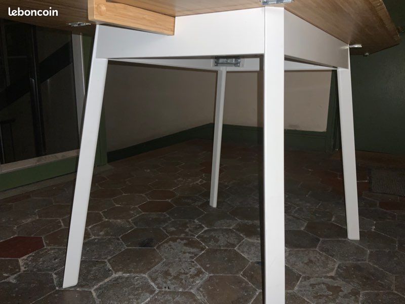 Table de salle à manger/à rabats, marque IKEA modèle PS2012, Designer Jon Karlsson, bambou vernis, pieds blanc, 74/106/138 x80 x H/74, dépliante avec 2 rallonges rabattantes. Très bon état. 50 euros (image 8)
