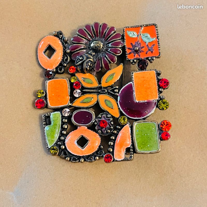 Broche Vintage Style Art Déco Années 80 - Argenté Alliage - Occasion