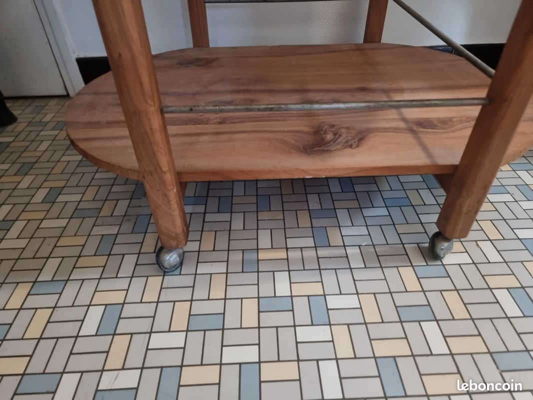 Desserte roulante scandinave vintage , bois noyer massif , bar roulant chariot 1950 (image 5)
