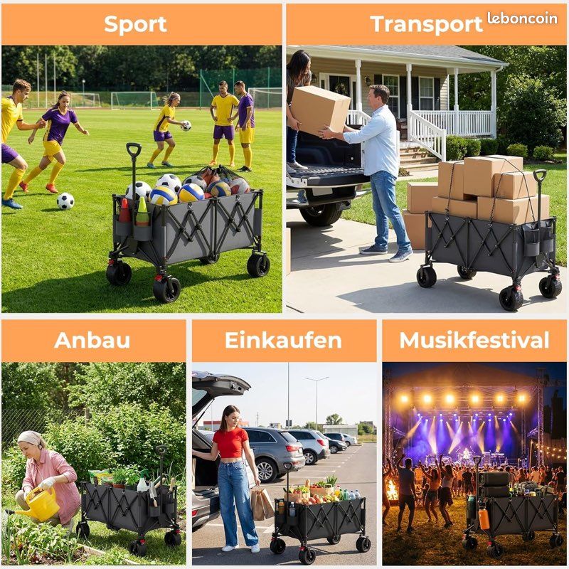 CUPTIFY Chariot de service portatif pliable, chariot utilitaire pliable à 3 niveaux, chariots