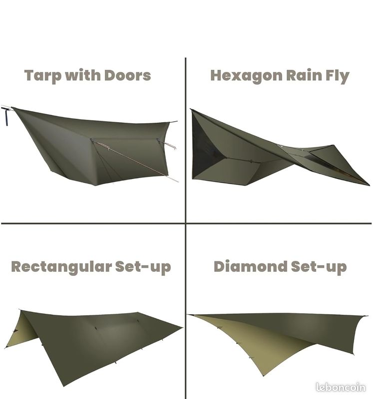 Onewind Bâche De Hamac 365x295 Cm - Imperméable, Ultra Légère - Pour Camping, Bushcraft - Abri Avec Portes
