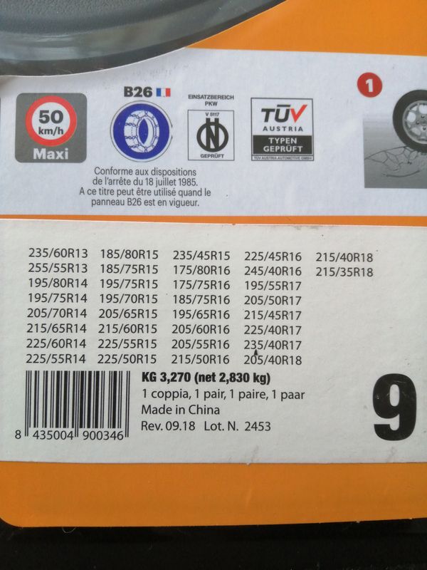 Chaines neige manuelle 9mm 205/65 R15 - 205 65 15 - 205 65 R15