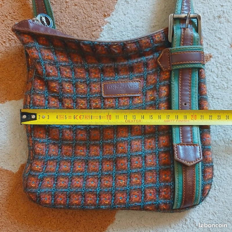 Sac Longchamp Vintage Authentique - Toile Tissée Marron & Bleu (image 14)