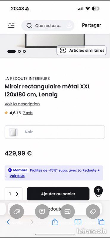 Miroir rectangulaire métal XXL 120x180 cm, Lenaig (image 4)