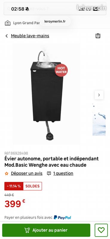 Robinet / Évier / Lavabo indépendant Leroy Merlin NEUF (image 3)