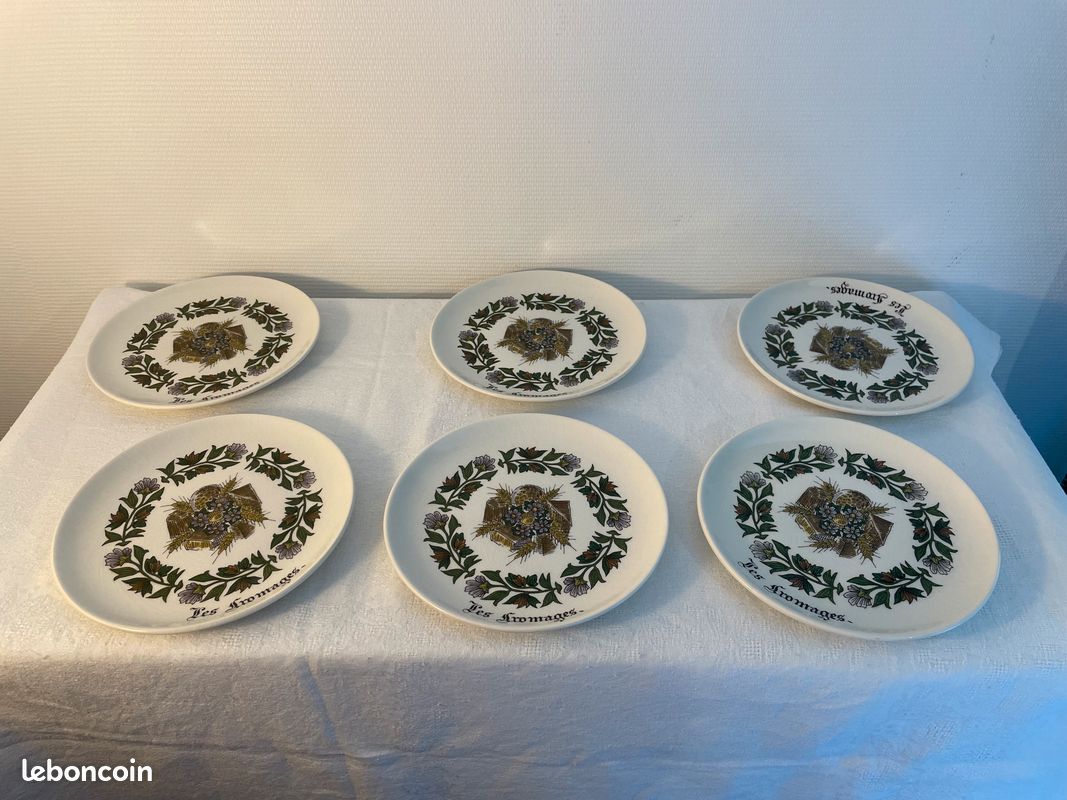 Service de 6 assiettes à fromages en faïence de Gien ancien (image 3)