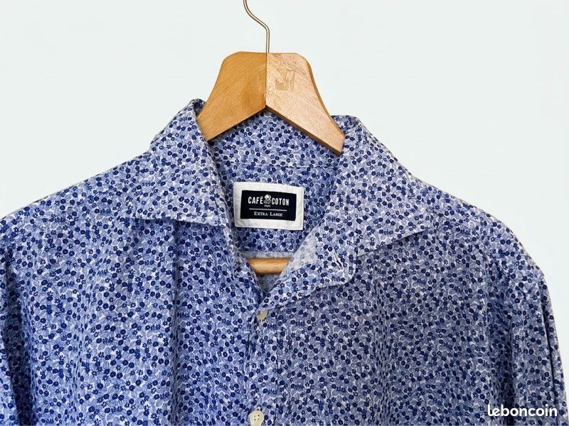 Chemise Café Coton fleurie bleue Taille XL (Extra Large) Très bon état (image 4)