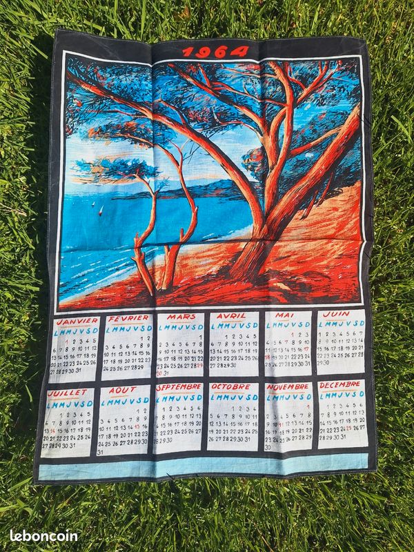 Torchon Calendrier 1968 France Tiss – 45x60cm Déco Vintage Villes Du Nord