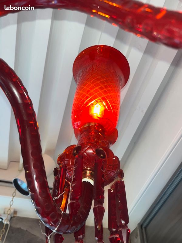 Ancien Lustre Rouge en verre (image 3)