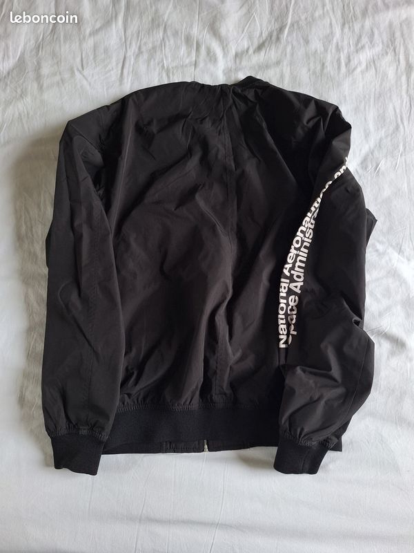 Blouson Aviateur NASA Homme - Veste Bomber Réversible Col Montant Brodé, Coupe Ample Et Confortable