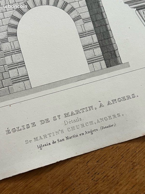 Détails de l’église de Saint Martin d’Angers - Gravure planche ancienne (image 2)