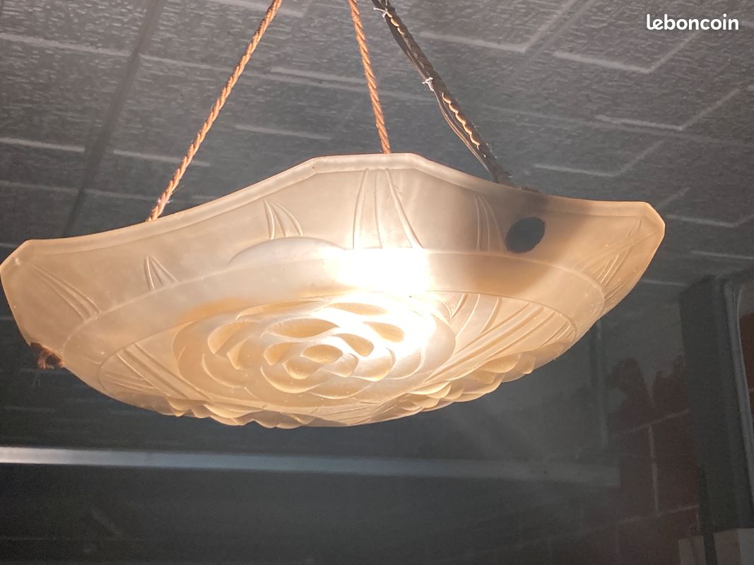 Lustre vasque, pâte de verre, art nouveau (image 3)
