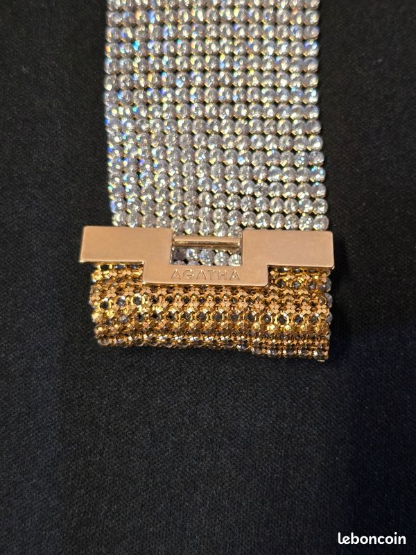 Bracelet Manchette Vintage Agatha - Métal Façon étain Vieilli Avec Strass - Largeur 32mm - Occasion