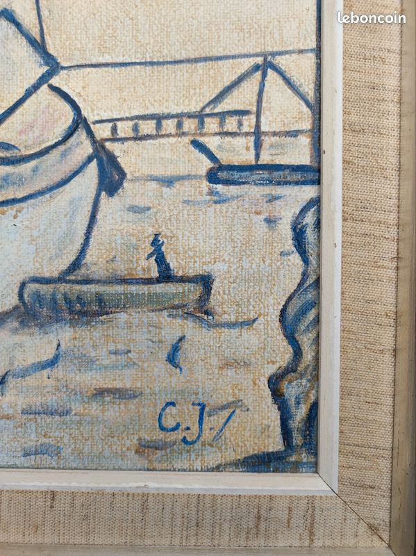 Peinture à l'huile "Bateau" années 1950 (image 5)