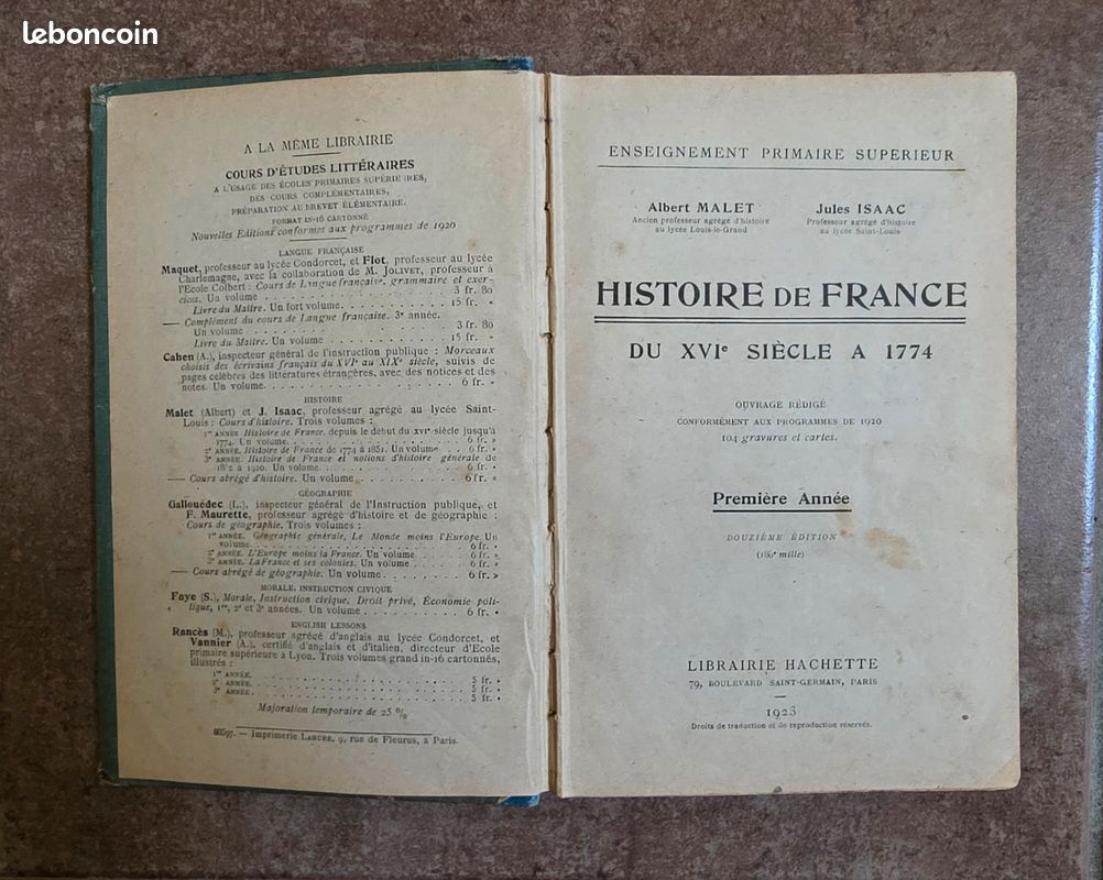 Livre ancien Histoire de France, 1923 (image 4)