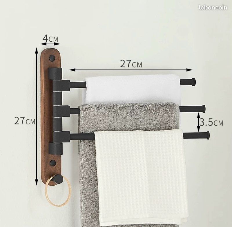 Porte-serviettes Double Barre Noir Cuivre - 62x13x8 Cm, Fixation Murale - Pour Salle De Bain, Cuisine, Buanderie, Rangement Serviettes