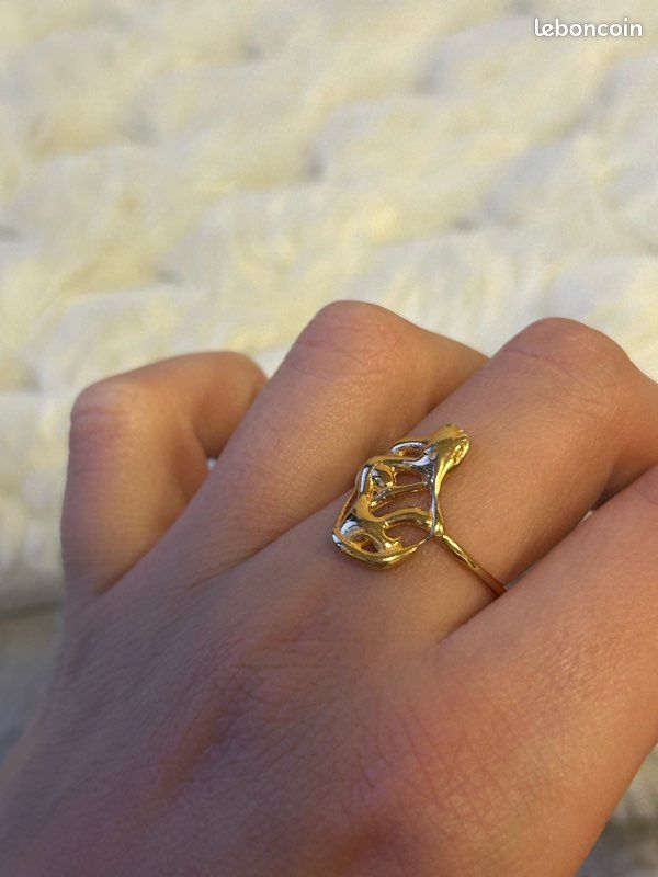 Bague Vintage Plaquée Or Avec Strass - Taille 60, Occasion, Traces D'usure Légères