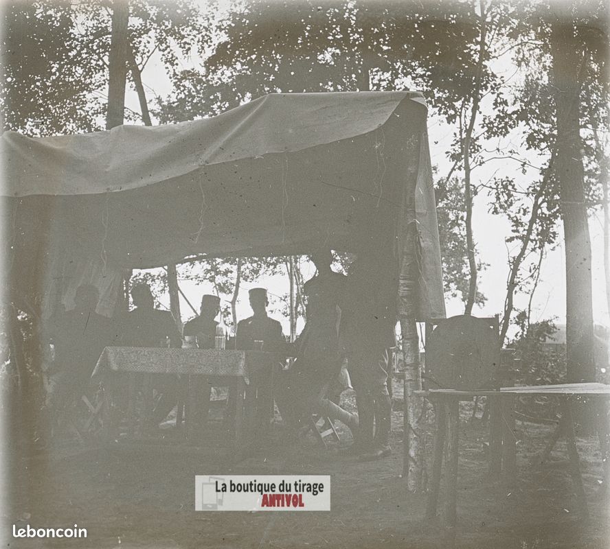 Poste de commandement, guerre WW1, plaque verre photo ancienne stéréo 6x13 cm (image 1)