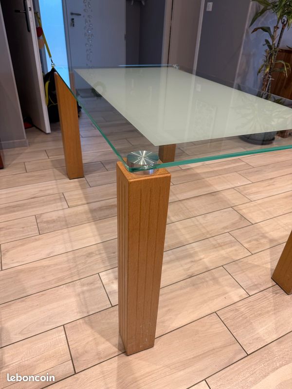 Belle table à manger en verre et chêne (image 5)