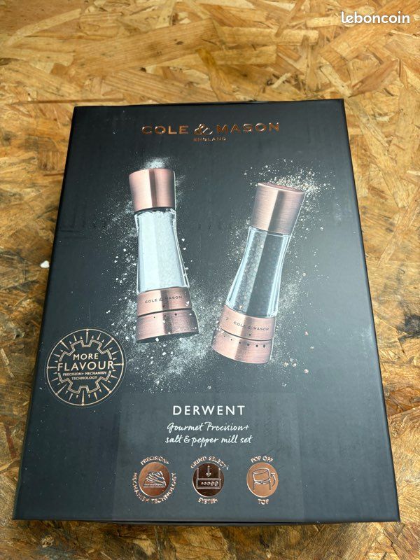 [N.E.U.F] Moulin à Poivre et à Sel Cole & Mason Derwent – Inox Cuivre, Réglages Prédéfinis (image 1)