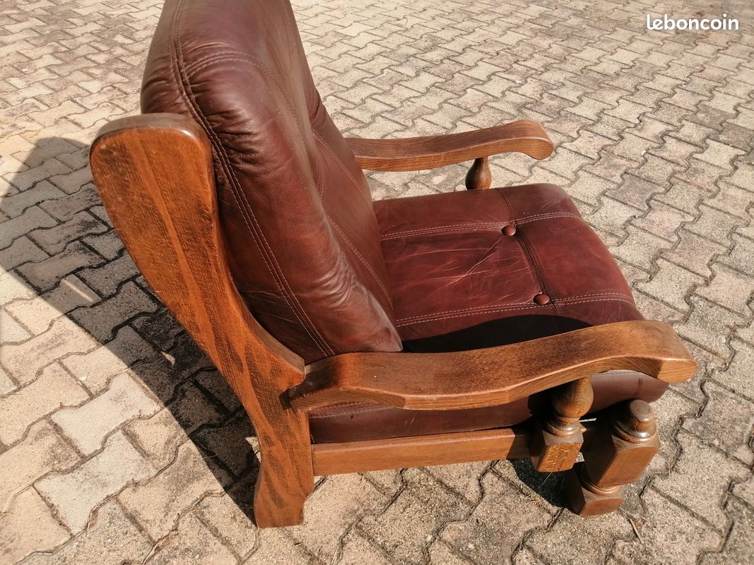 Fauteuil cuir et chene (image 2)